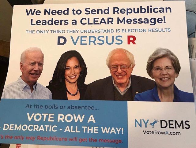 The flier distributed by the New York State Democratic Party earlier this week
